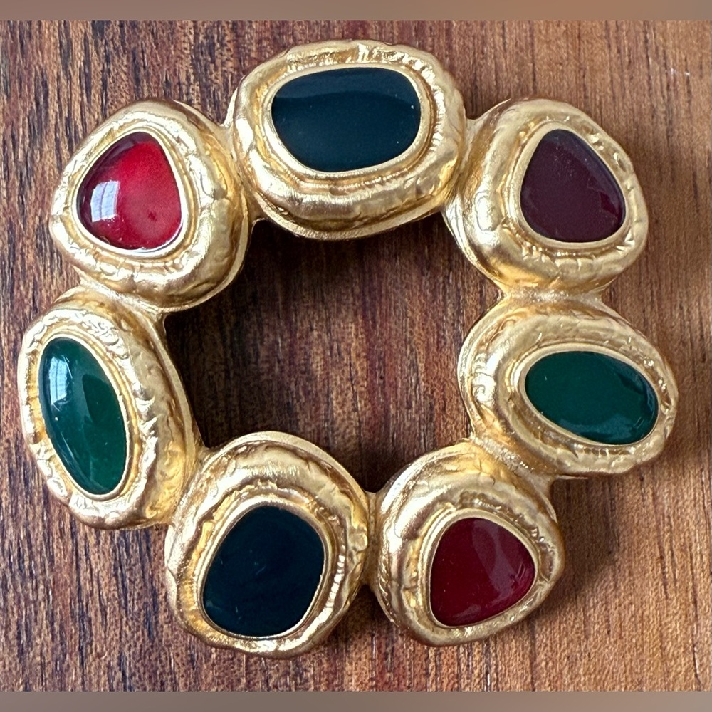VTG Avant Garde Signed Anne Klein Chunky Multicolor Enamel Brooch Pin